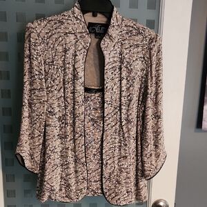 Alex Evenings Women's Beige and Black Patterned Blouse